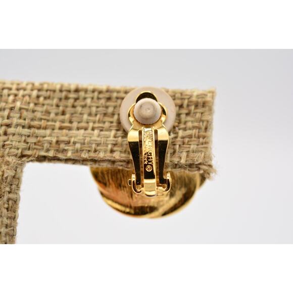 Givenchy Vintage Cabochon Clip On Earrings Gold Green Signed Runway 1980s BinAK - Picture 9 of 12